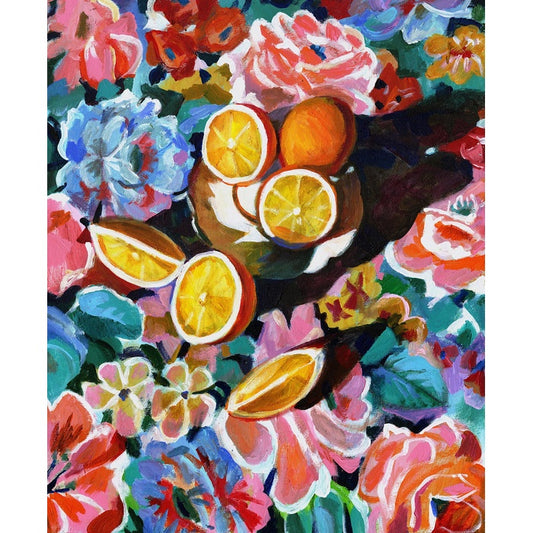 תמונה לימונים בצלוחית במפה פרחונית - טלי יאלונצקי
