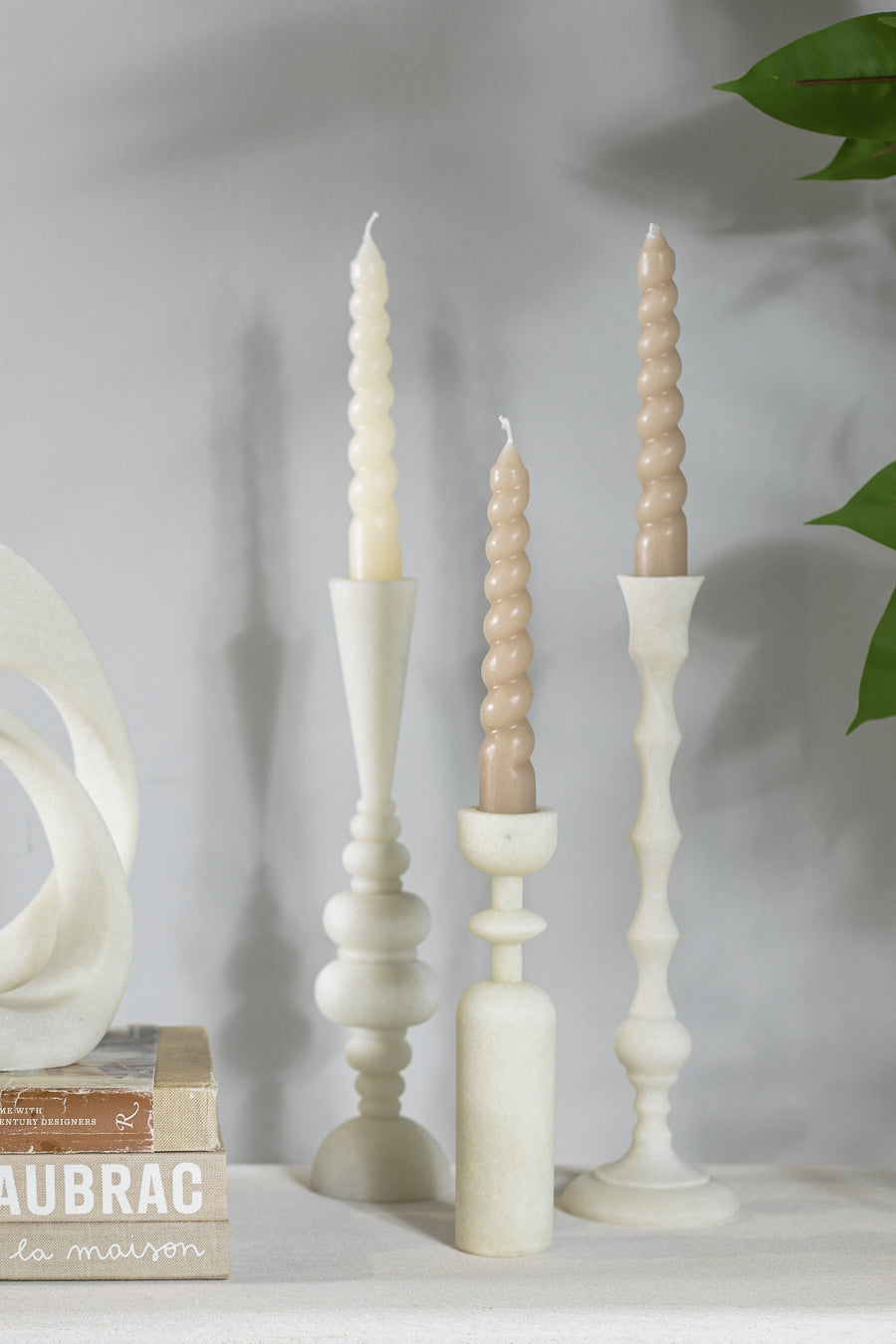 Pair of Spiral Taper Candles, Natural