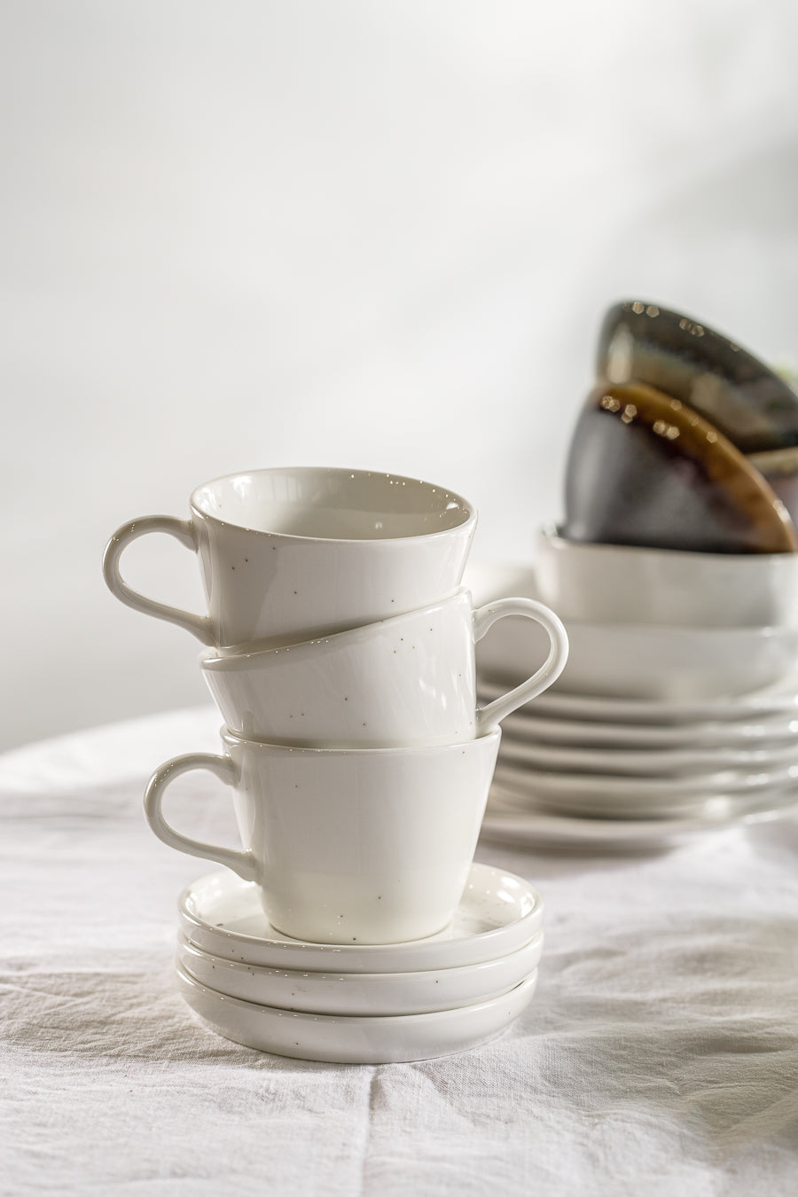 Vanilla espresso cups and saucers - set of six
