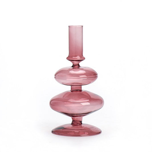 פמוט זכוכית מידנייט פינק 19x9.5